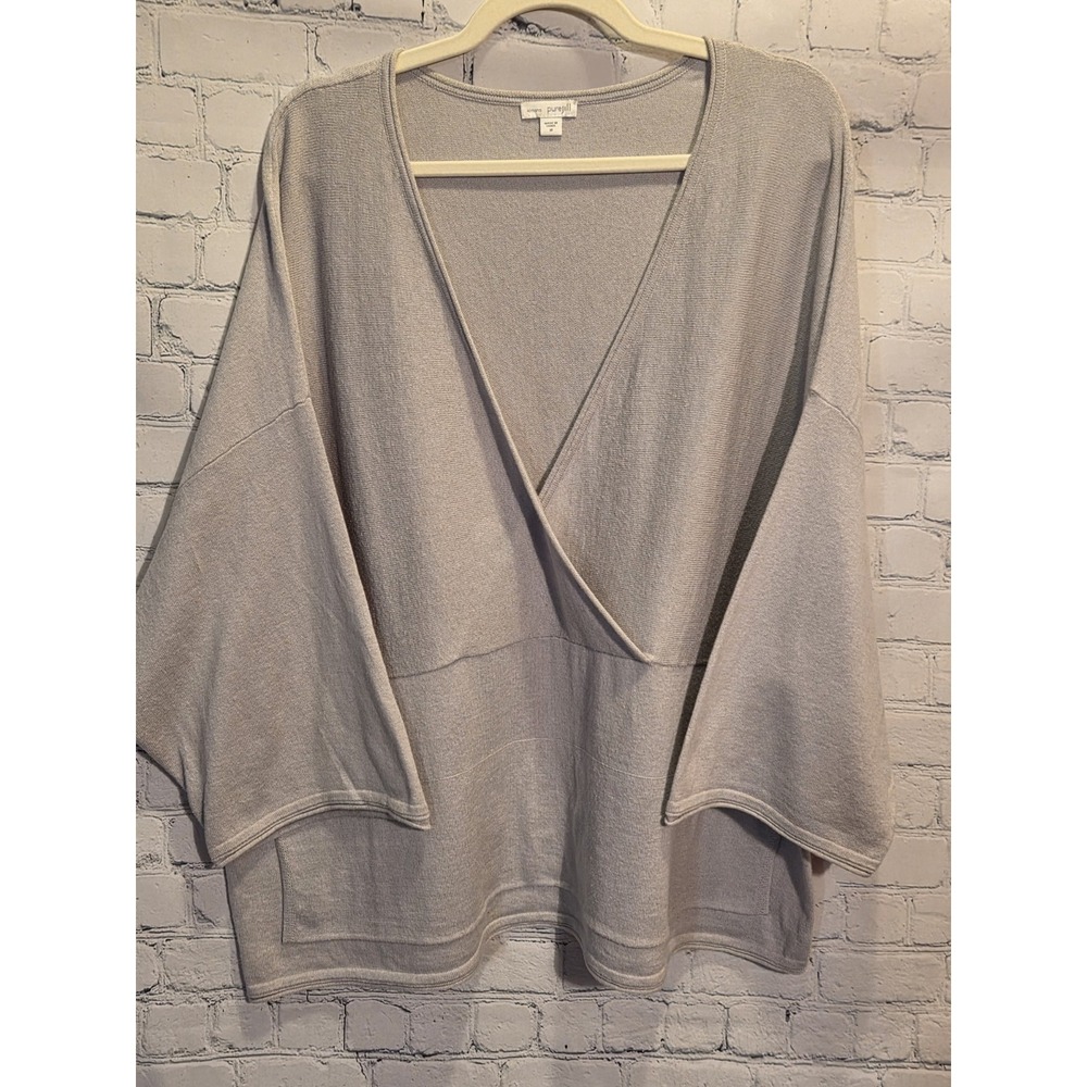 J Jill Pure Jill Wrap Look Top  Wide Sleeves, Gray Womens Sz M (‎ Fits Up To XL) - Picture 2 of 9